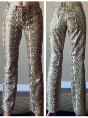 Vintage GUESS Genuine sparkling shiny Leather Pants Snakeskin print Bootcut 2